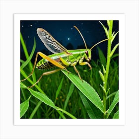 Crickets Insects Chirping Jumping Green Legs Antennae Noise Hopper Herbivores Garden Fiel (8) 1 Art Print