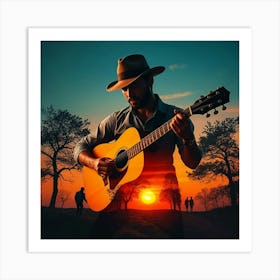 Sunset With Acoustic Guitar 1 Art Print