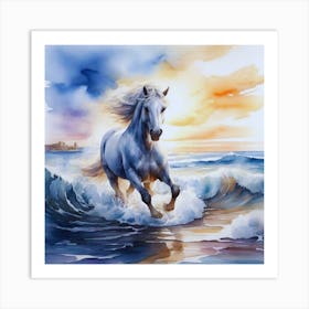 Horse Running On The Beach Painting Art Print