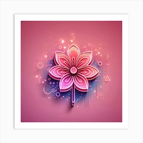 Neon Flower On Pink Background Art Print