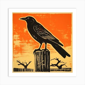 Retro Bird Lithograph Crow 2 Art Print