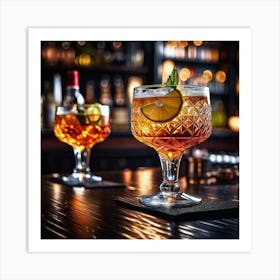 Two Cocktails On A Bar Art Print