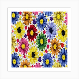 Colourful Flower Painting Patterns On White Back Art Print