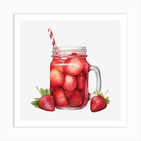 Strawberry Juice In A Mason Jar 1 Art Print