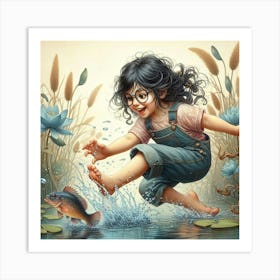 Little Girl Jumping Into Water Art Print