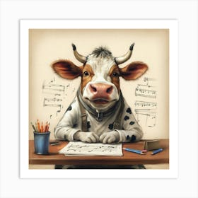 Cow At The Piano Art Print