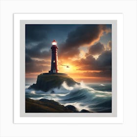 Lighthouse At Sunset Art Print