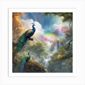 Rainbow Peacocks Art Print