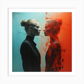 Sirtravisjon Images On A Wall With Two Female Silhouettes Of Di A48a1464 11e3 4ec4 99ad 0ab2d9281b44 Art Print