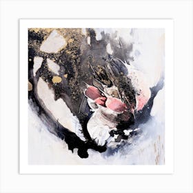 White Gold And Black Flower Painting Square Art Print