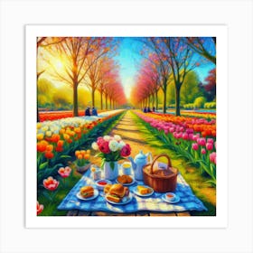 Into The Garden Picnicking Amongst Amsterdam S Tulip Fields In Full Bloom Style Vibrant Tulip Impasto (1) Art Print