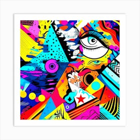 Abstract Art,Abstract colorful background with geometric shapes and doodles Art Print