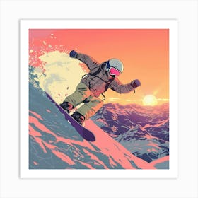 Snowboarder At Sunset Art Print