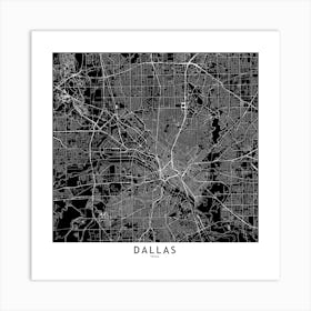 Dallas Black And White Map Square Art Print