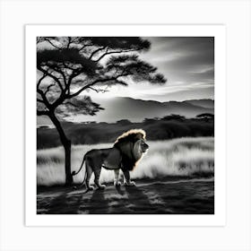 Lion In The Savannah 1 Art Print