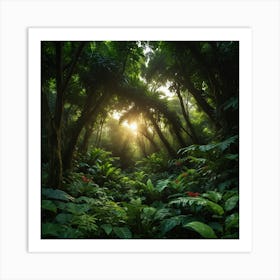 Tropical Forest At Sunrise Art Print