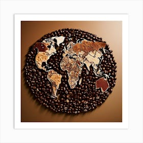 Outline A World Map With Coffee Beans Highlighting Major Coffee Producing Regions With Different indications Art Print