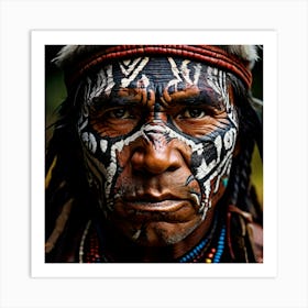 The Unyielding Guardian A Close Up Portrait Of An Indigenous Man With Fierce Traditional Face Paint Art Print