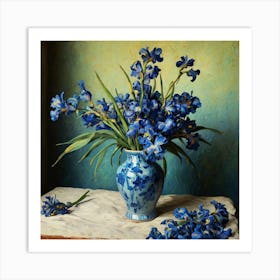 Blue Irises In A Vase Art Print