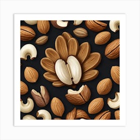 Almonds On Black Background 8 Art Print