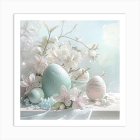 Easter Eggs And Flowers Art Print