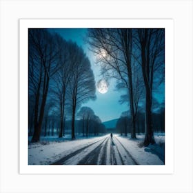 Full Moon In The Snow Art Print