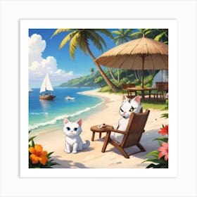 Two Cats On The Beach 1 Art Print