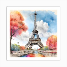 Watercolor Paris Eiffel Tower 2 Art Print