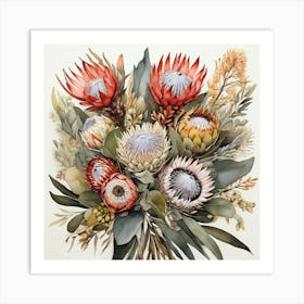 Australian Native Bouquet With Protea Art Print 3 Art Print