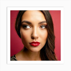 Firefly Brown Eyes, Red Lips, Rosé Background, Glass Lens, Full Profile, Elegant, Feminine, Delicate (1) Art Print