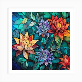 Stained Glass Flowers 1 Art Print