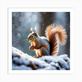 Squirrel In The Snow 10 Art Print