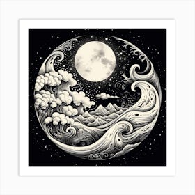 Moon And Waves 25 Art Print