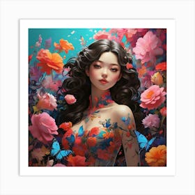 Chinese Girl With Flowers 1 Art Print