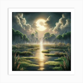 Full Moon Over The Water Art Print