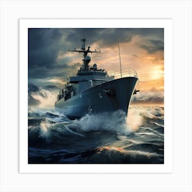 Navy Ship In The Ocean 1 Art Print