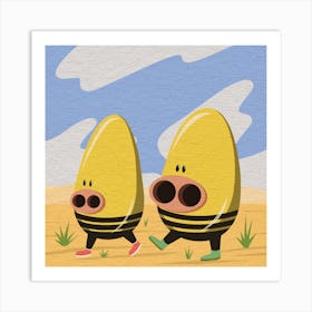 Bee pigs in the desert, creatures, cute, characters, children's illustration, wall art Art Print