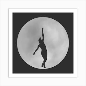 Minimalist Black and White Full Moon Silhouette with Dancer - Empowerment - Moon Magic 2 Art Print