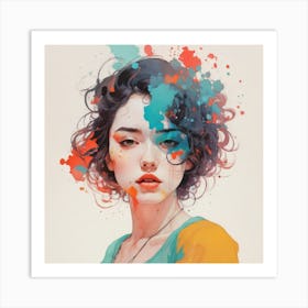 Girl With Colorful Hair Art Print