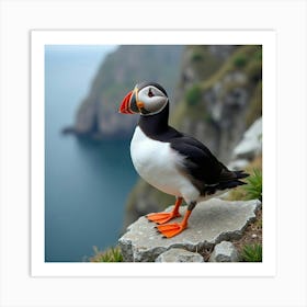 A Playful Puffin Perched On A Rocky Cliff 2 Art Print