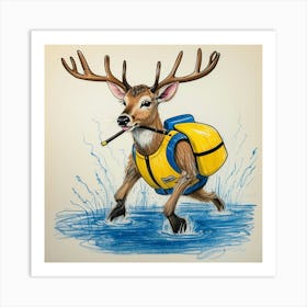 Deer In The Water 24 Art Print