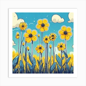 Yellow Flowers In A Field 46 Art Print