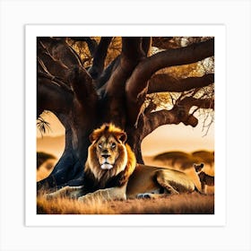 Lion And Cub Under A Tree Art Print