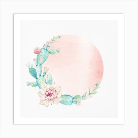 Watercolor Cactus Boho Rose Gold Sunset Art Print