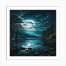 Full Moon Over Lake Art Print