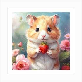 Hamster With Strawberry Art Print