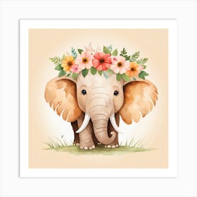 Floral Baby Mammoth Nursery Illustration (32) Art Print