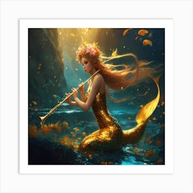 Mermaid Playing Flute Art Print