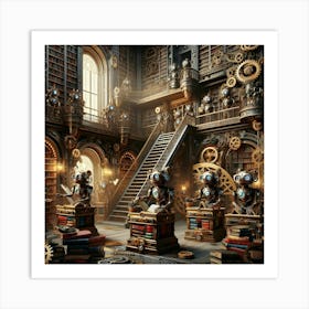 Steampunk Library Art Print