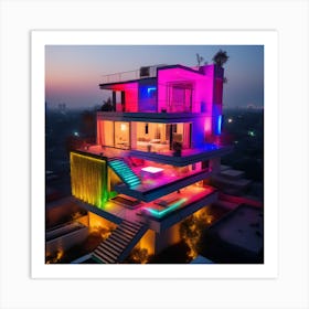Colorful House At Dusk Art Print